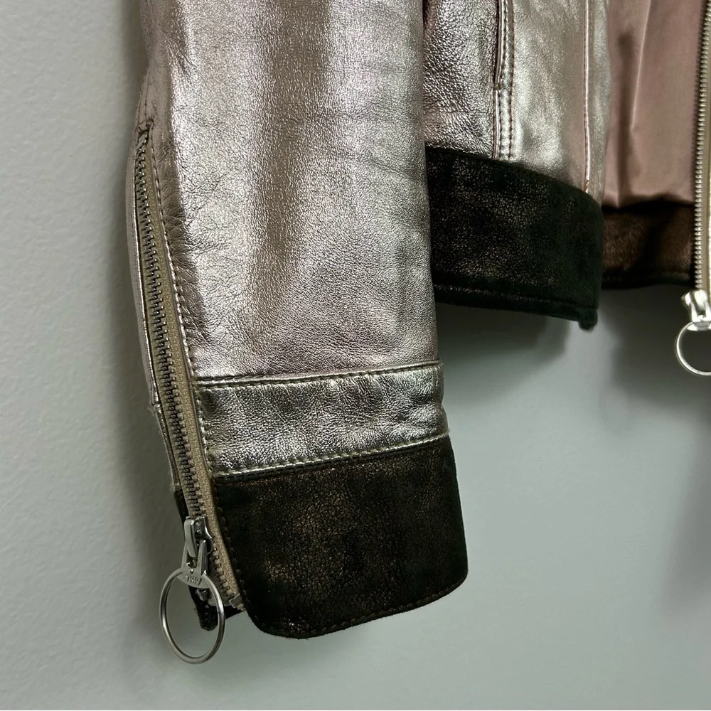 Nasty Gal Metallic Rose Gold Lambskin Leather‎ Moto Jacket Size Small